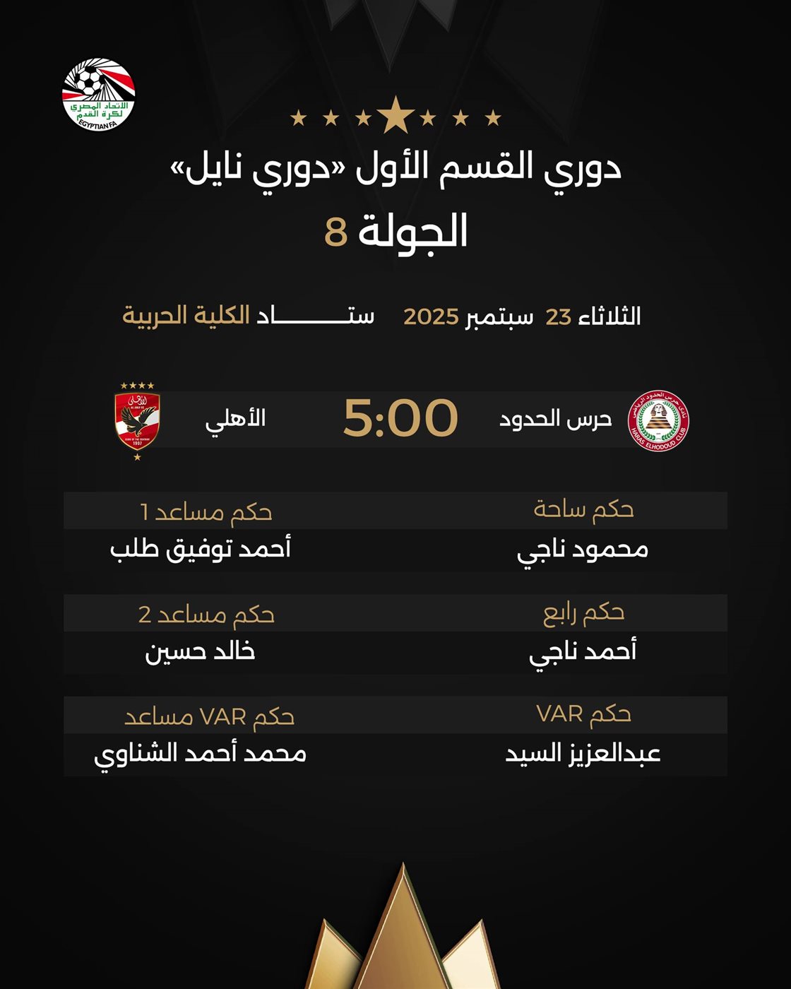 <strong>طاقم حكام مباراة الأهلي وحرس الحدود</strong>