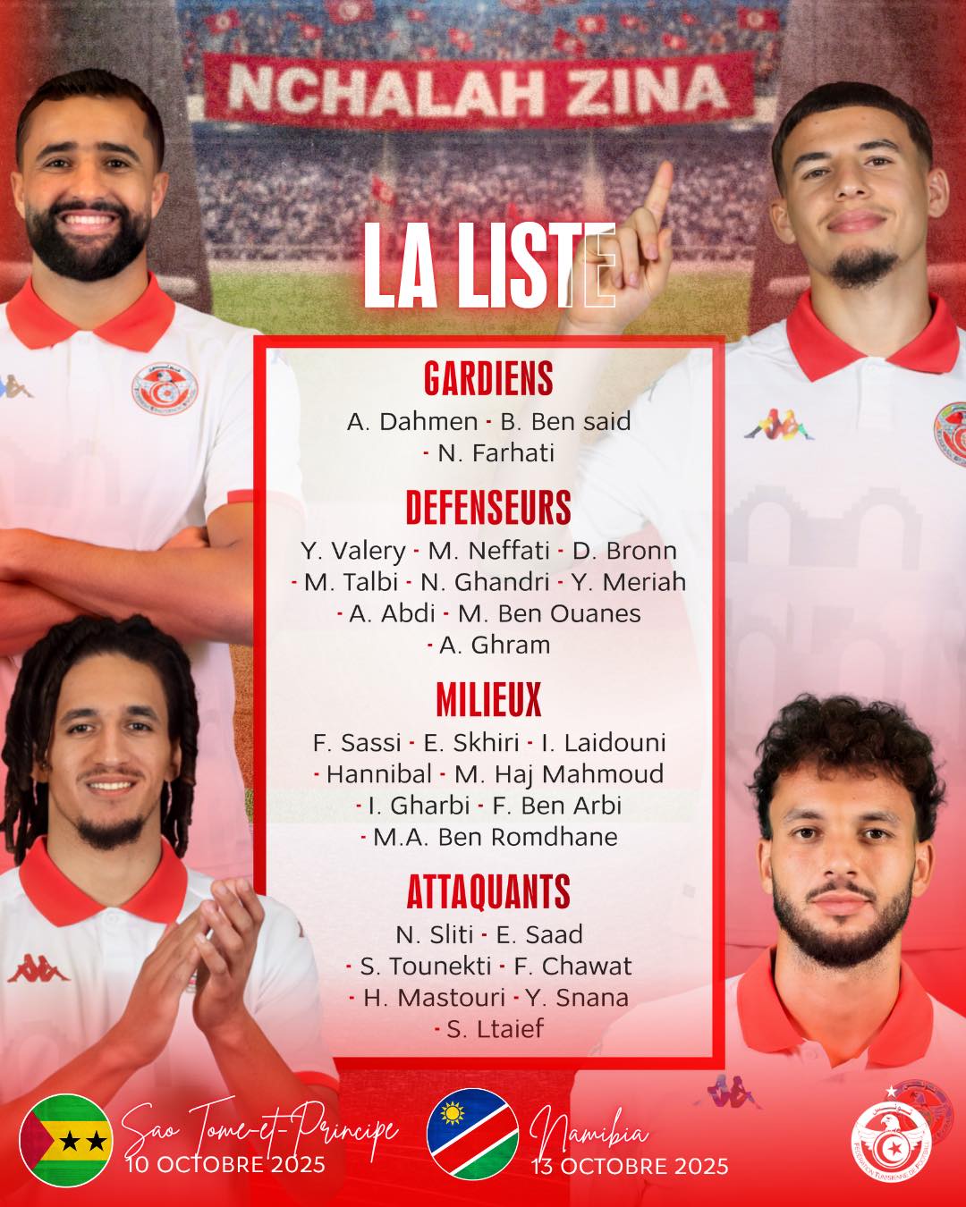 <strong>قائمة منتخب تونس لمعسكر أكتوبر</strong>