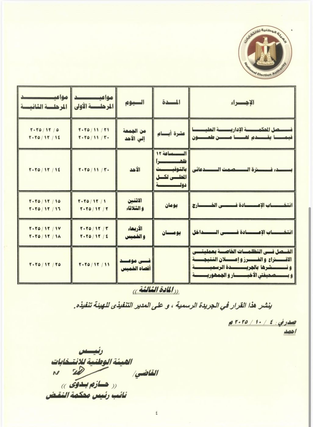الجدول الزمني لانتخابات مجلس النواب