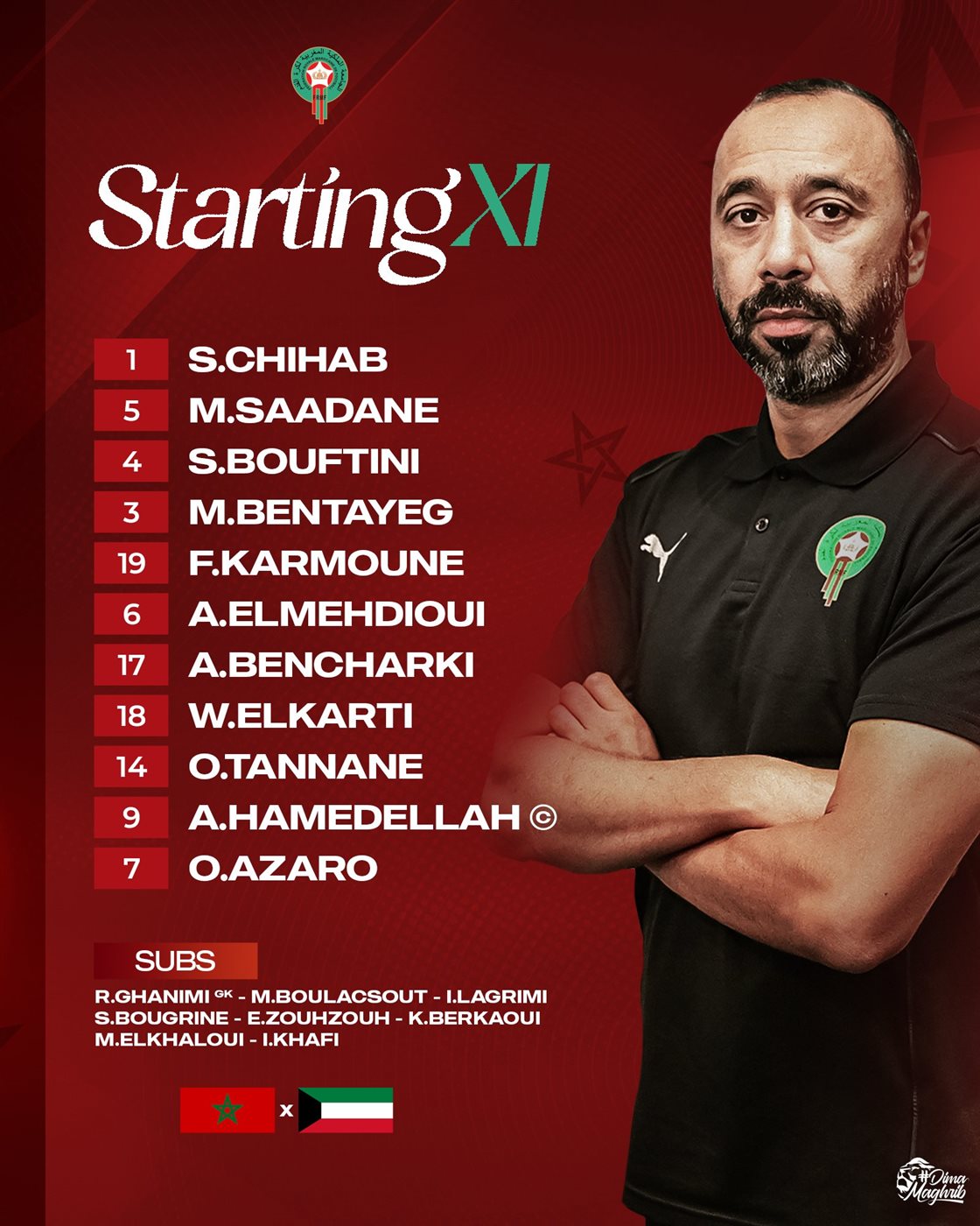 بنتايج وبن شرقي يقودان تشكيل منتخب المغرب المشاركة في البطولة العربية لمواجهة الكويت وديَا