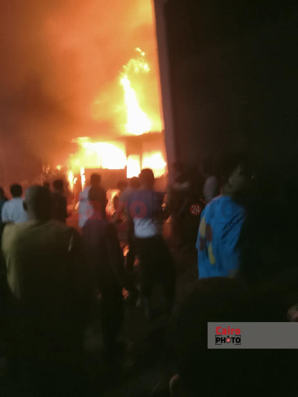 آثار حريق أتوبيس في القناطر الخيرية