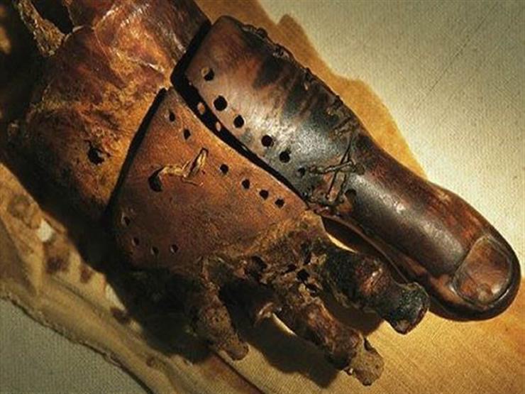 طرف صناعي تعويضي عثر عليه في قدم احد المومياوات بمقابر شيخ عبد القرنة عام 2000 م لسيدة لمساعدتها على المشي