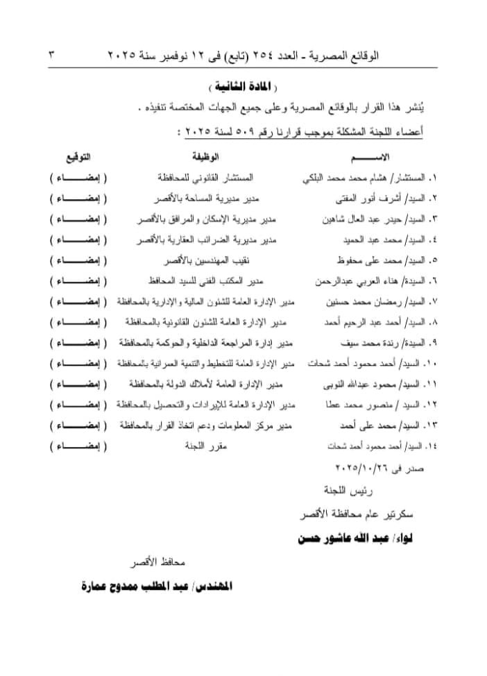 اعتماد تقسيم المناطق السكنية في الأقصر 