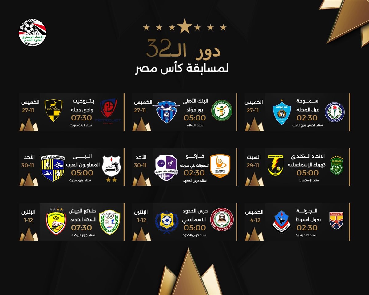 مواعيد مباريات كأس مصر دور الـ 32