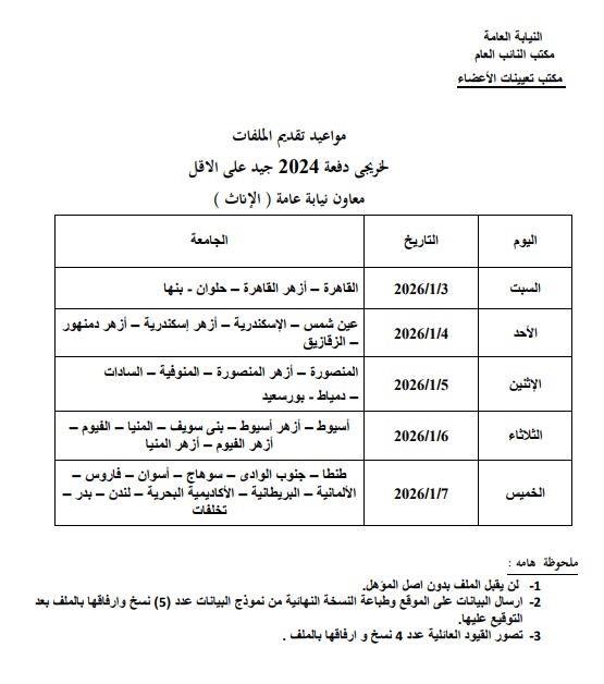 مواعيد التقدم لوظيفة معاون نيابة عامة 