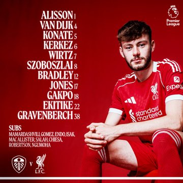 تشكيل ليفربول الرسمي لمواجهة ليدز