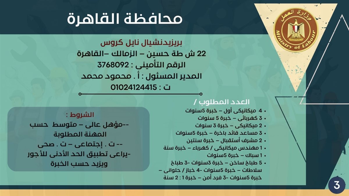 فرص التوظيف بمحافظة القاهرة