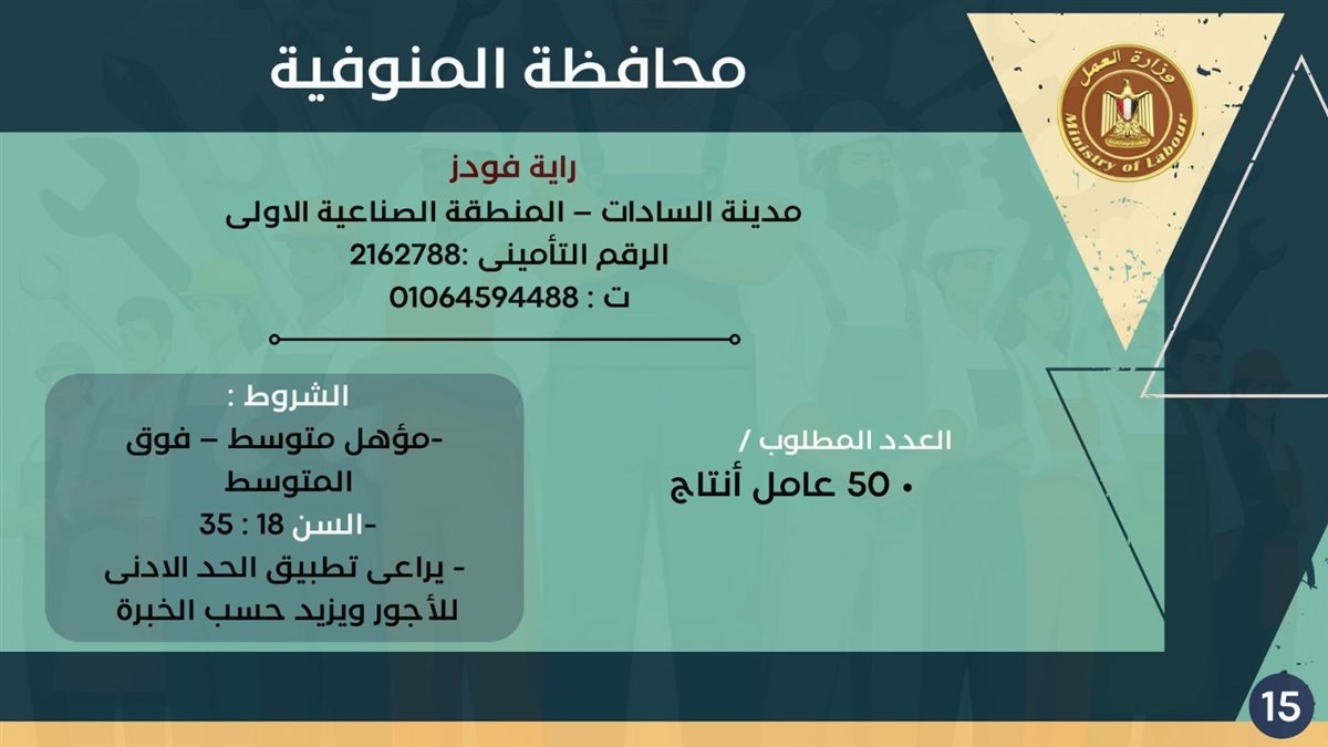فرص التوظيف بمحافظة المنوفية