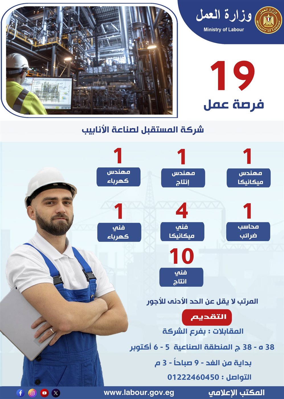 فرصة عمل جديدة بشركة المستقبل لصناعة الأنابيب