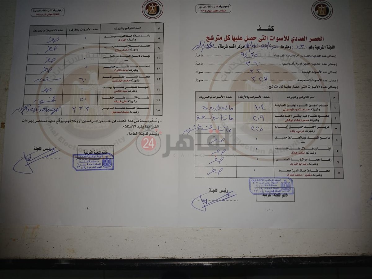 نتيجة الحصر العددي