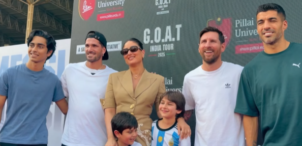 رفقة كارينا كابور.. ليونيل ميسي نجم فريق إنتر ميامي الأمريكي وقائد منتخب الأرجنتين خلال زيارته إلى الهند