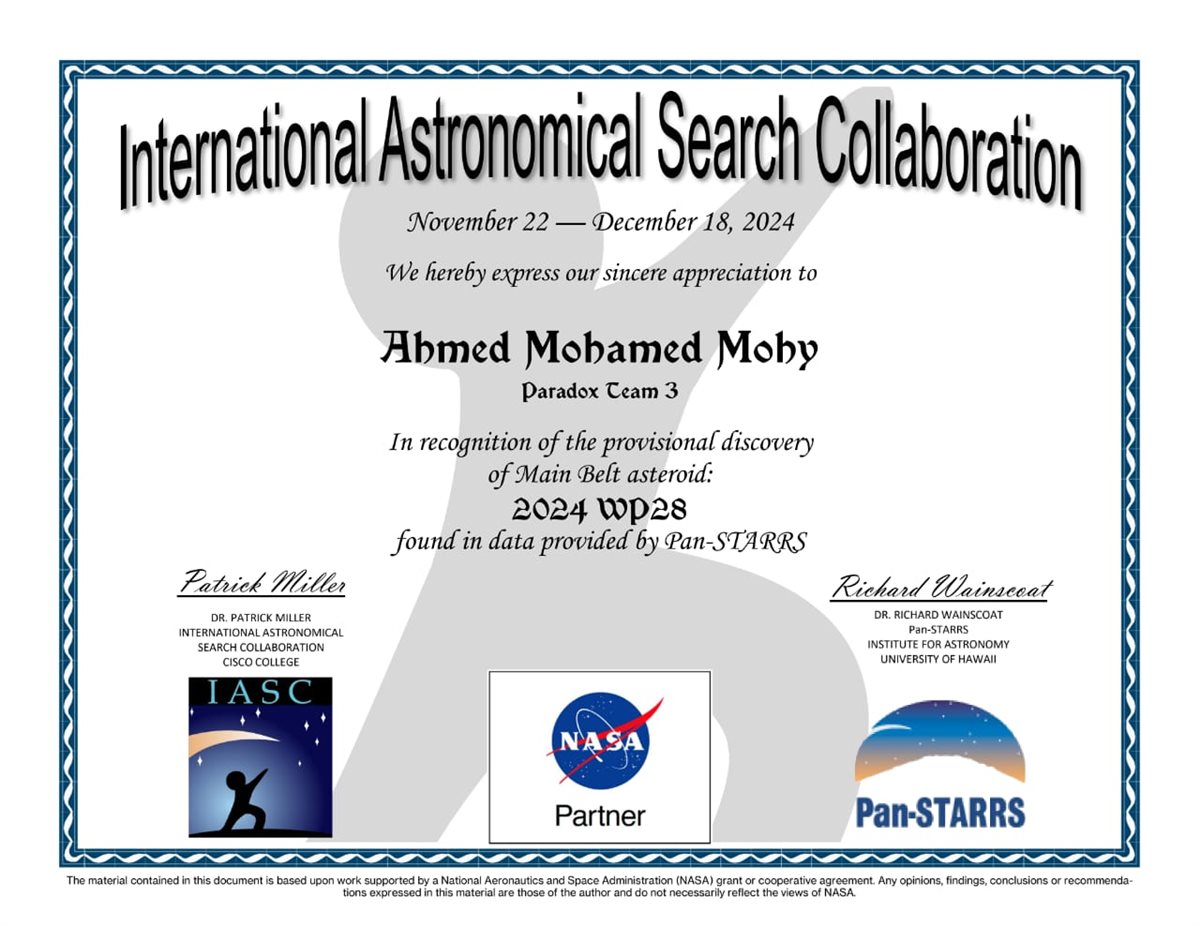 الشهادة الخاصة بـ أحمد محيي، ليدر فريق Paradox