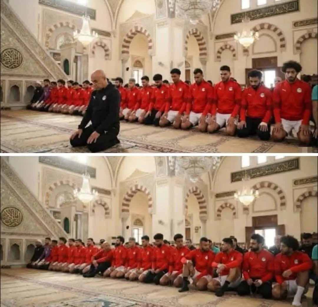 حقيقة صورة لاعبي منتخب مصر يؤدون صلاة الفجر بالشورت&nbsp;
