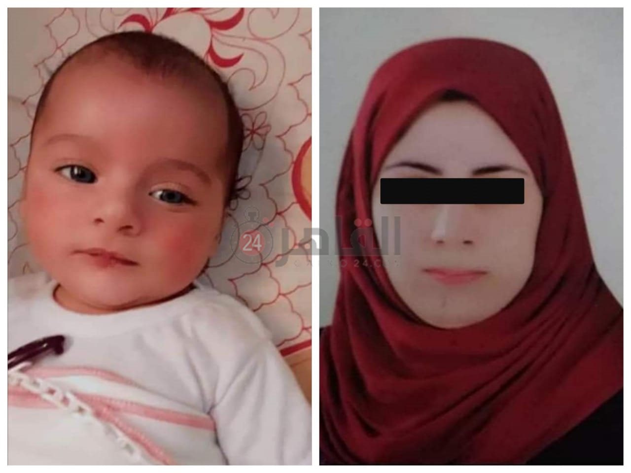 الأم المتهمة وطفلها الرضيع المجني عليه