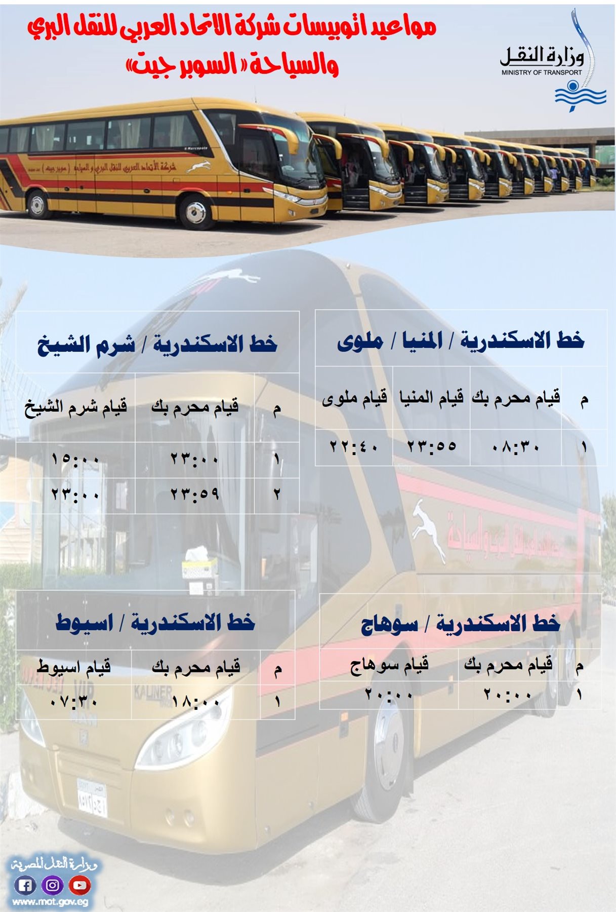 مواعيد اتوبيسات شركة الاتحاد العربي للنقل البري والسياحة 