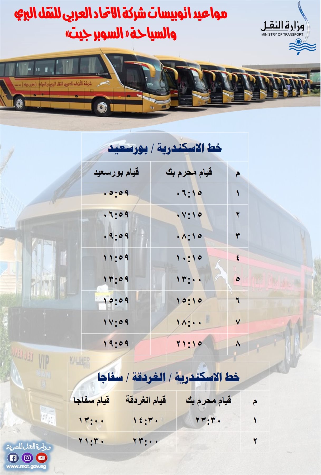 مواعيد اتوبيسات شركة الاتحاد العربي للنقل البري والسياحة 