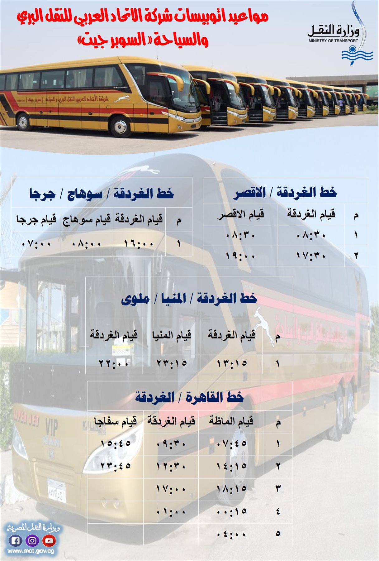 مواعيد اتوبيسات شركة الاتحاد العربي للنقل البري والسياحة 