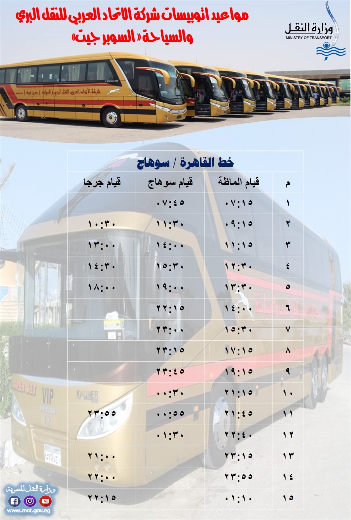 مواعيد اتوبيسات شركة الاتحاد العربي للنقل البري والسياحة 