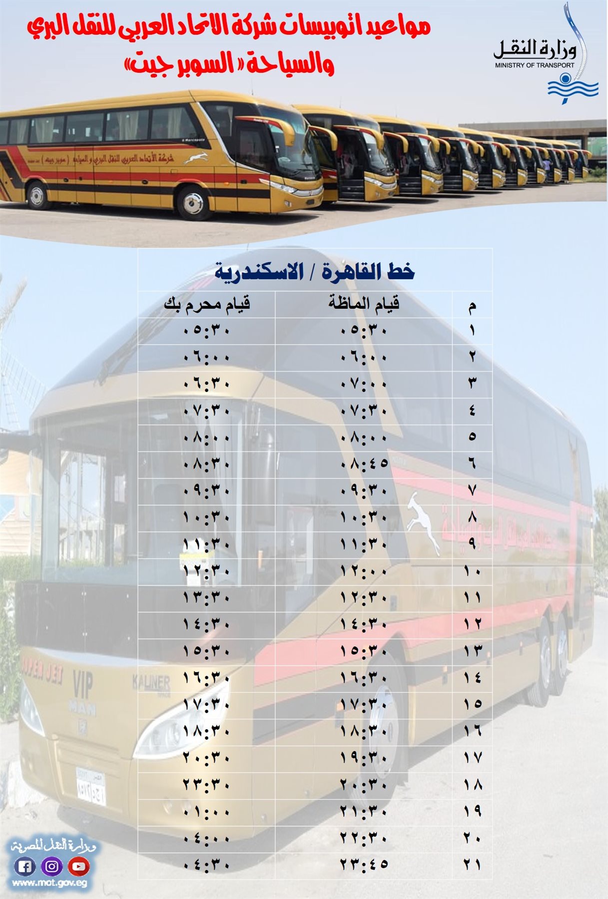 مواعيد اتوبيسات شركة الاتحاد العربي للنقل البري والسياحة 
