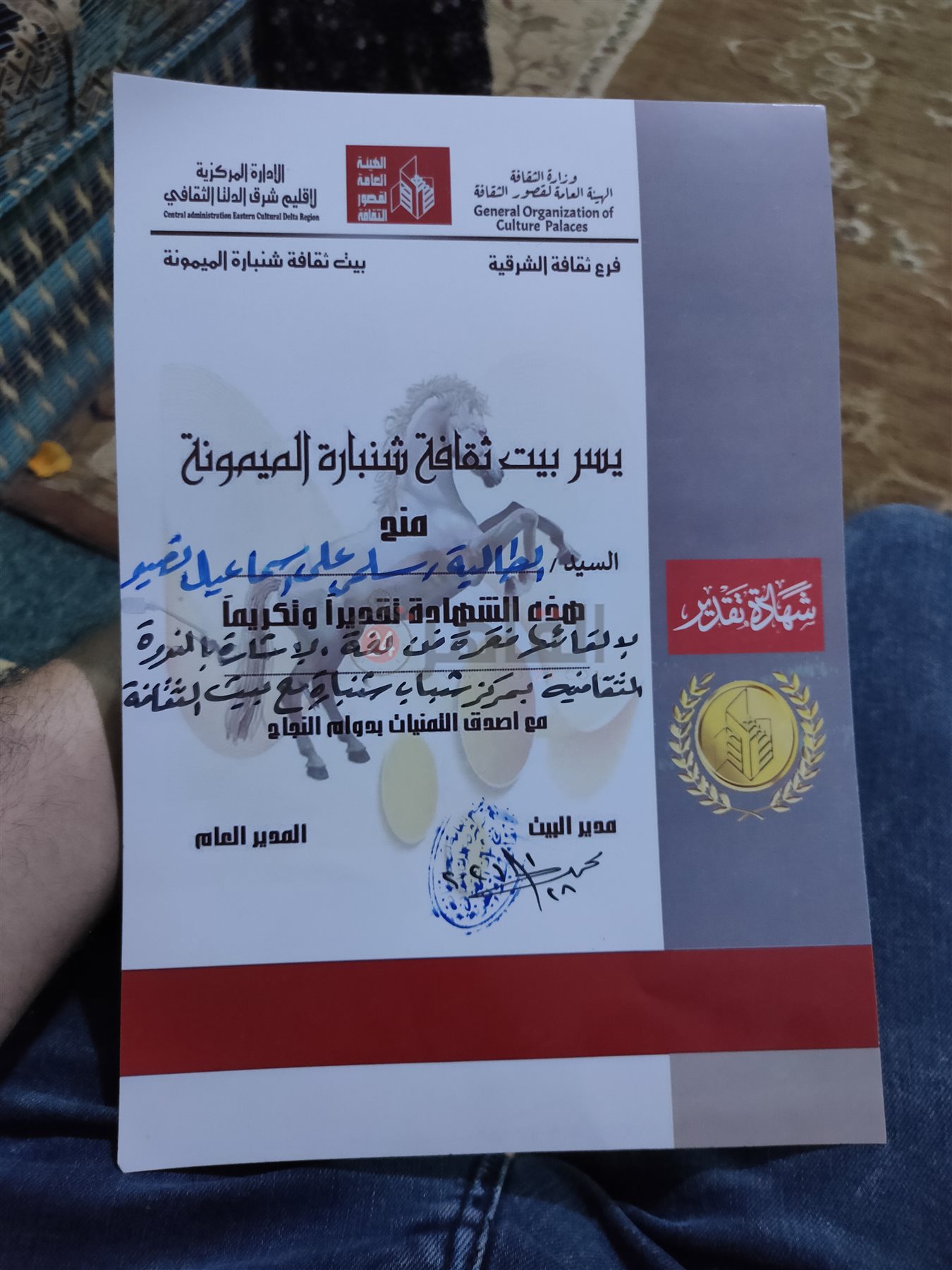 تكريم سلمى من قصر ثقافة الزقازيق