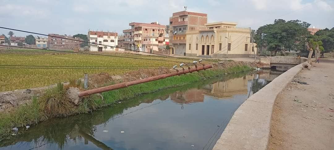 عمود كهرباء على بعد سنتيمترات من مياه ترعة بالشرقية