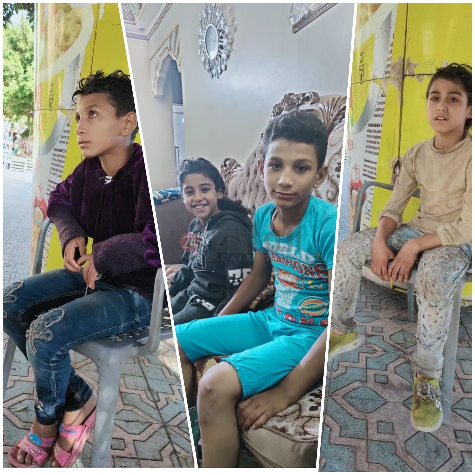 الطفلين بملابس بالية وأخرى جديدة بعد العثور عليهما