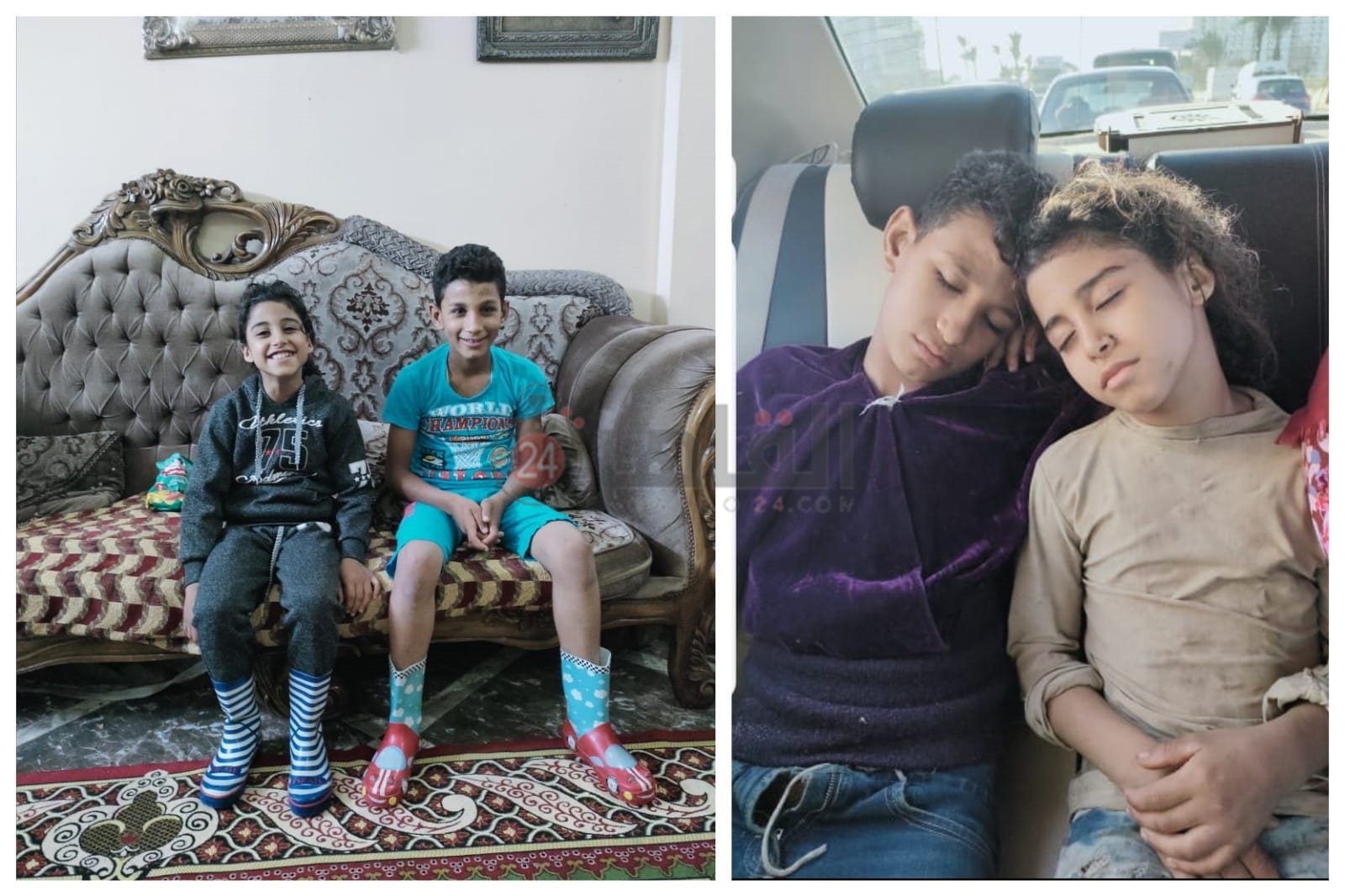 الطفلين قبل وبعد العثور عليهما