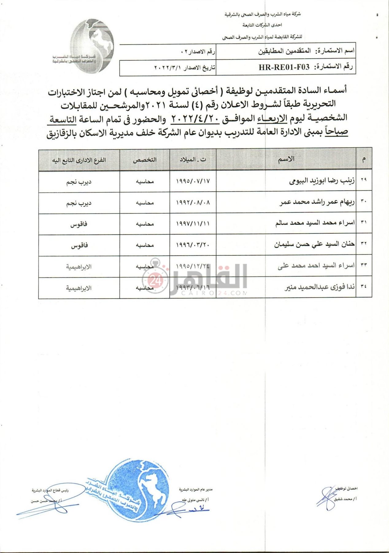 أسماء المرشحين للمقابلات الشحصية بشأن وظائف شركة المياه بالشرقية 03