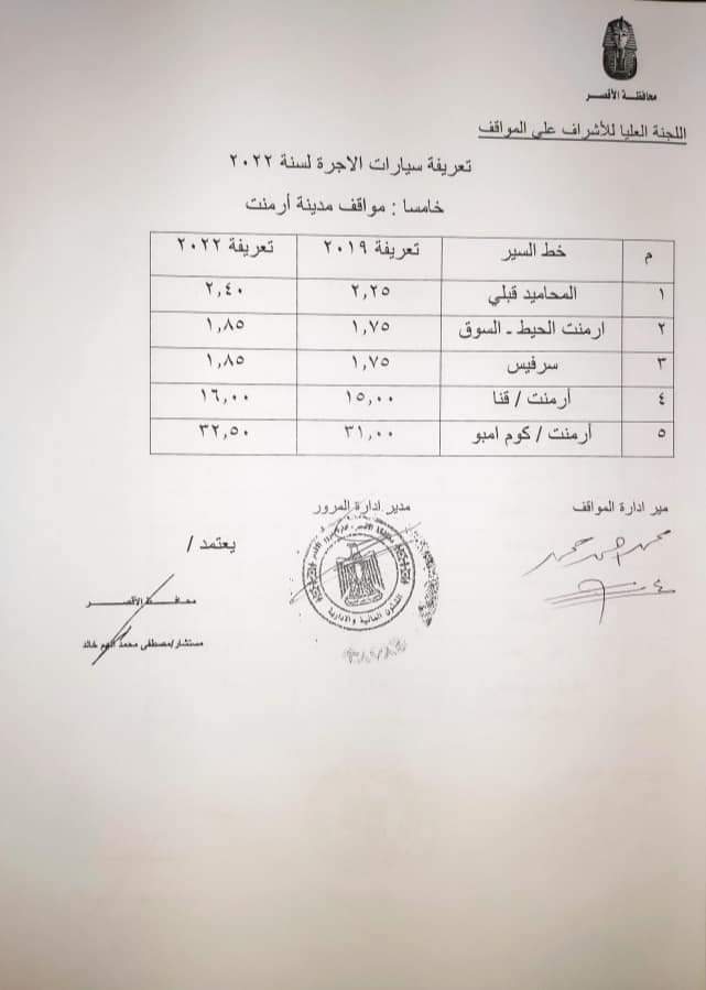 زيادة تعريفة الأجرة في الأقصر 