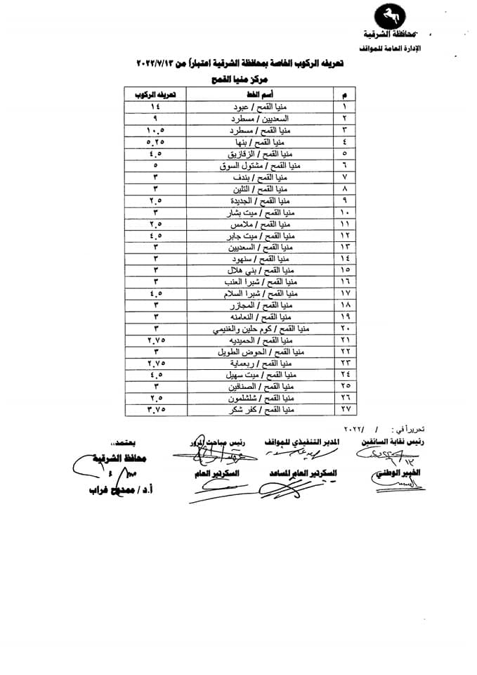 تعريفة الركوب الجديدة بالشرقية 05