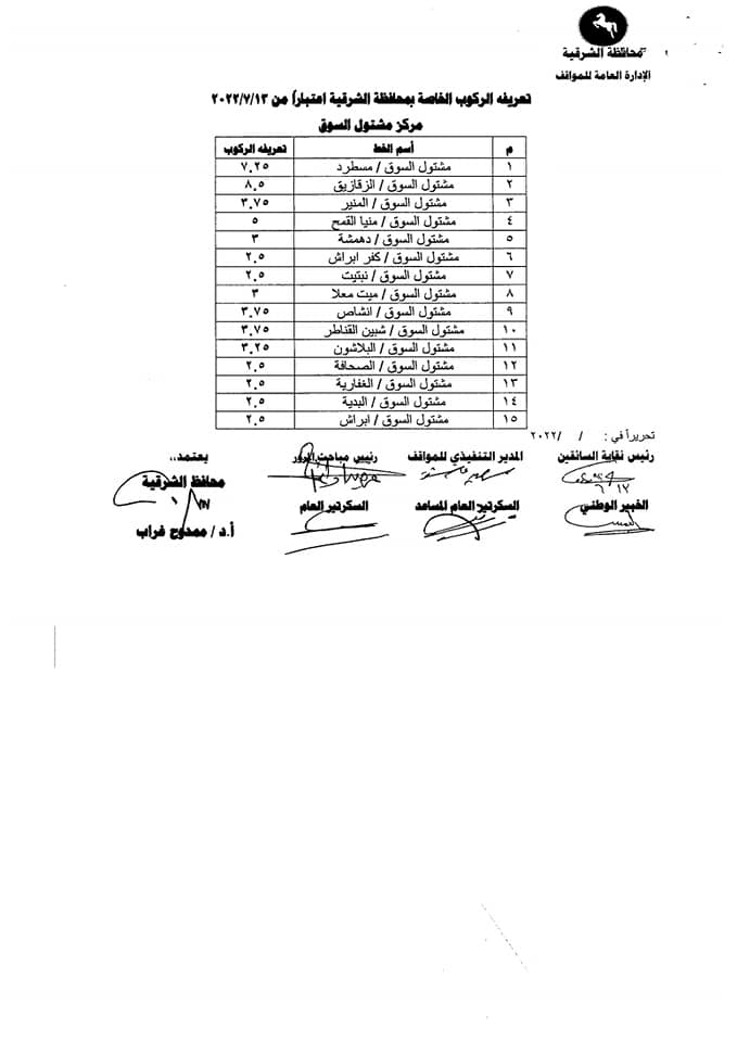 تعريفة الركوب الجديدة بالشرقية 07