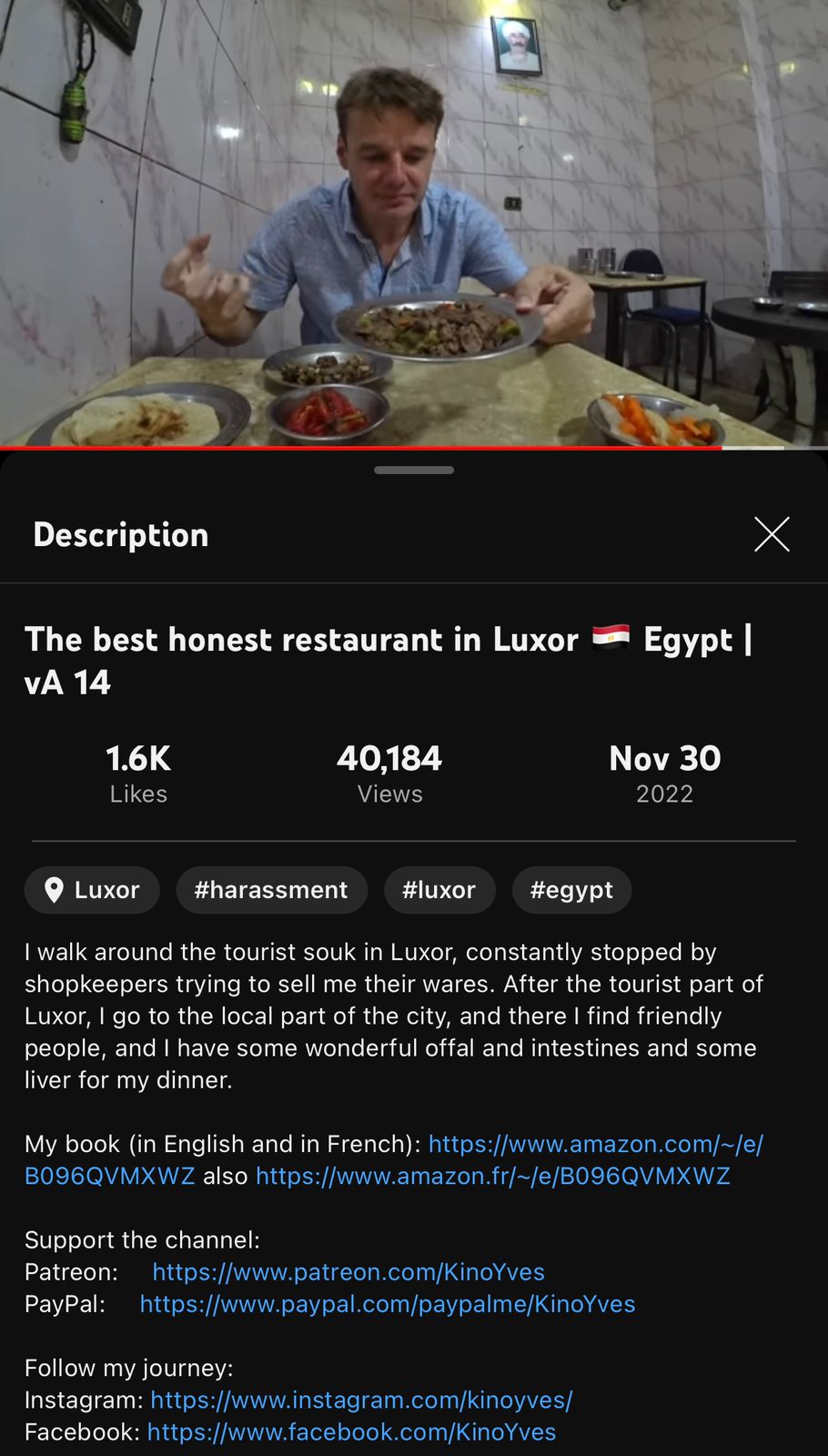 سائح يشيد بأمانة صاحب مطعم في الأقصر