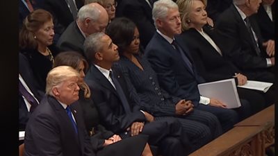 ترامب فى عزاء بوش الأب.. جليطة واشمزاز وتجاهل (فيديو)