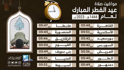 موعد صلاة عيد الفطر المبارك 2023 بجميع محافظات مصر 