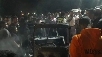 انفجار وتفحم.. تفاصيل مصرع وإصابة 3 شباب في حادث مروع بالشرقية | صور