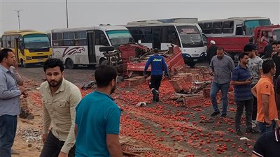 إصابة 21 عاملًا إثر تصادم أتوبيس بـ تروسيكل طماطم في الشرقية | صور