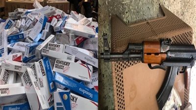 ضبط 30 ألف عبوة سجائر مجهولة المصدر وبندقية آلية مهربة جمركيًا بالإسكندرية | صور