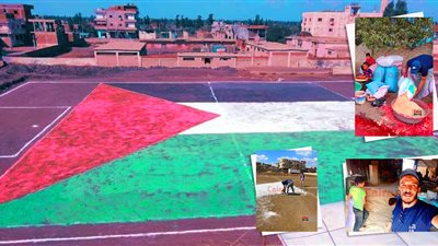  دعمًا لغزة.. صان الحجر بالشرقية تدعم القضية الفلسطينية برسم أكبر علم في ملعب كرة قدم