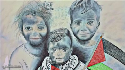 مصطفى شاب أقصري يدعم فلسطين وأطفال غزة بالرسم 