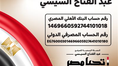 حملة السيسي الانتخابية تعلن رقم الحساب الرسمي للحملة 