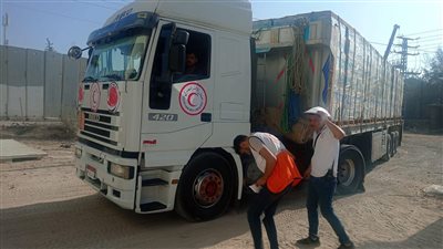 الهلال الأحمر: 173 شاحنة مساعدات إنسانية وتجارية دخلت قطاع غزة عبر الحدود المصرية
