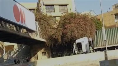 اصطدام تريلا بكوبري مشاة ميدان لبنان في العجوزة| صور 