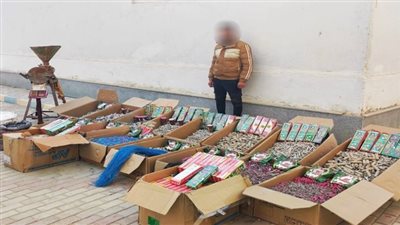 بداخلها مليون قطعة.. ضبط عامل لإدارته ورشة لتصنيع الألعاب النارية بالفيوم | صور