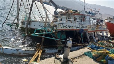غرق مركب صيد محمل بكميات كبيرة من الأسماك في السويس| صور 