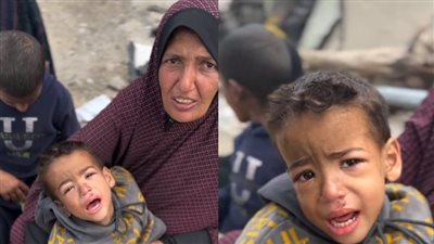 طفل فلسطيني يبكي من الجوع.. ووالدته: مش قادر يمشي بقاله 20 يوم | صور
