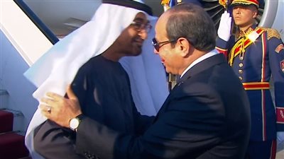 لحظة استقبال السيسي لـ رئيس دولة الإمارات
