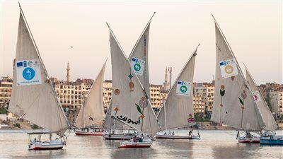 وزيرة التضامن ومحافظ أسوان يشهدان اصطفاف المراكب الشراعية لاستعراض شعارات برنامج وعي