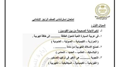 بالإجابات.. نماذج الوزارة الاسترشادية للصف الرابع الابتدائي 2024 