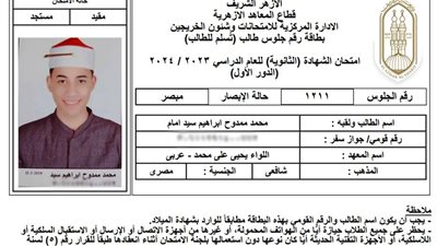 رقم الجلوس بالصورة حال ضياع إثبات الشخصية.. توجيه مهم من قطاع المعاهد لـ طلاب الثانوية الأزهرية