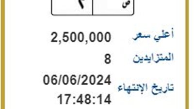 مزاد على لوحة مرور ص 2 بمبلغ 2،5 مليون جنيه